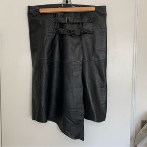 Knee length wrap black leather skirt size 12